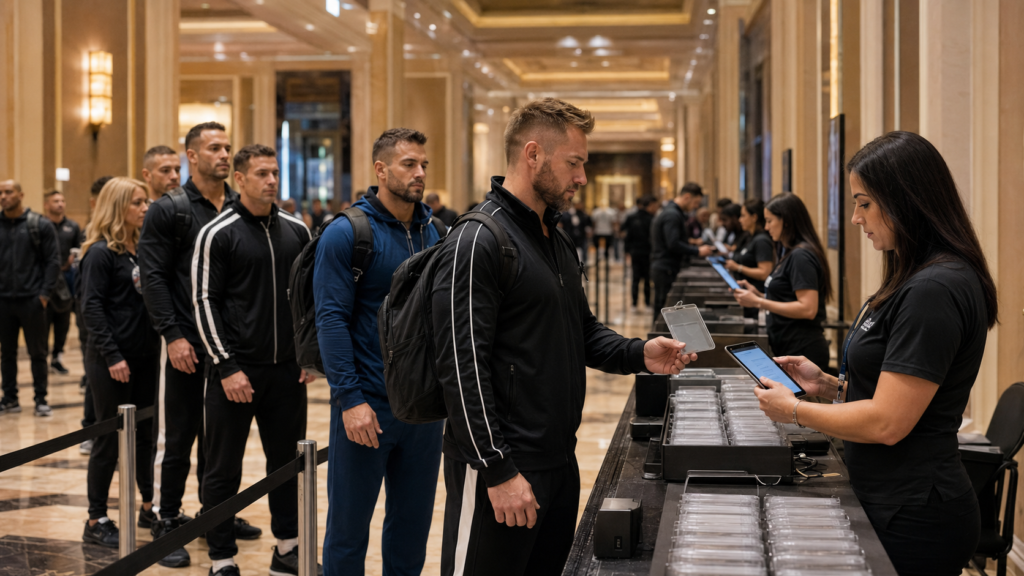 Athletes completing Amateur Olympia registration and check-in in Las Vegas