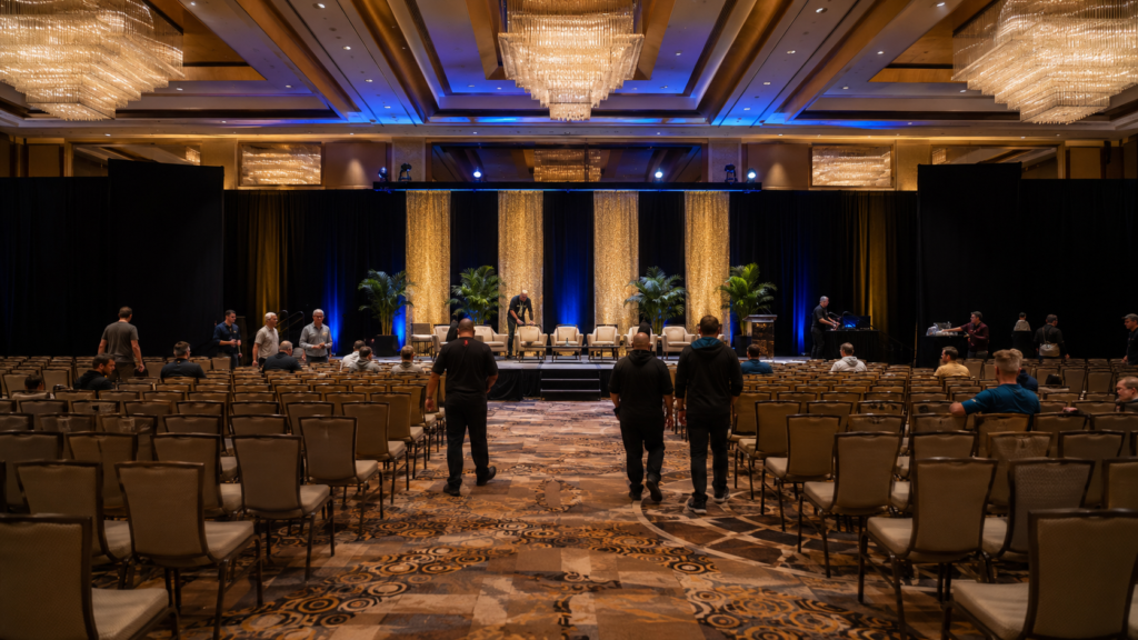 Grand Ballroom prepared for the Olympia Champions Seminar 2026