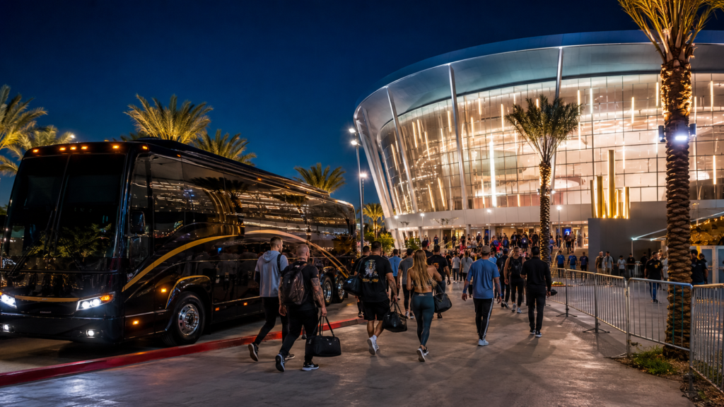 Olympia shuttle arriving at Orleans Arena for the evening finals
