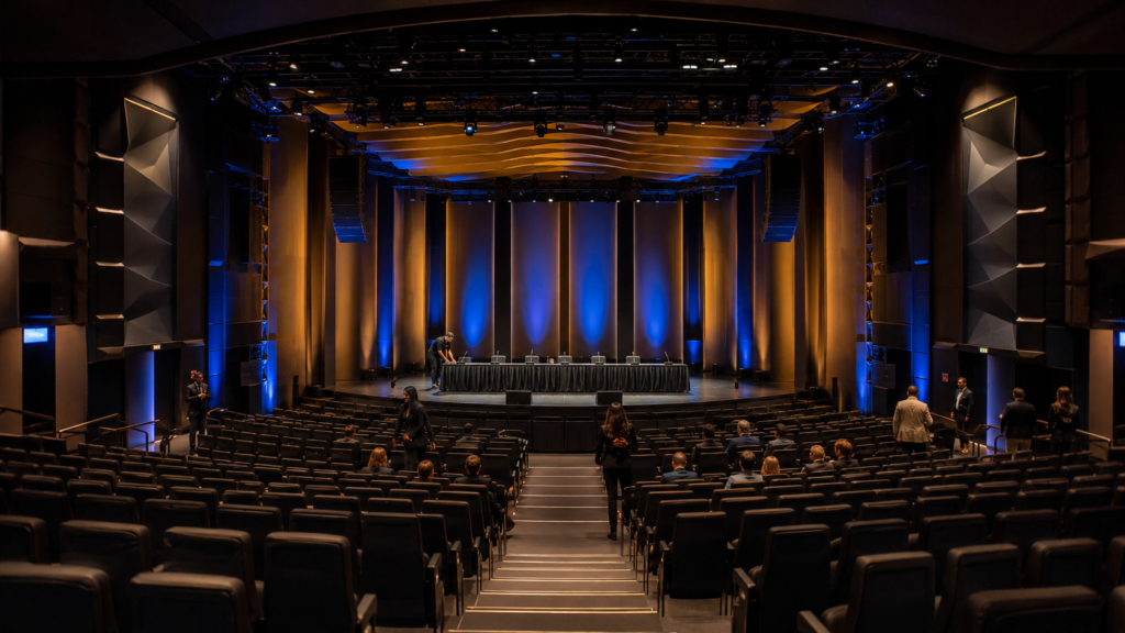 Press conference theater prepared for an Olympia Weekend event